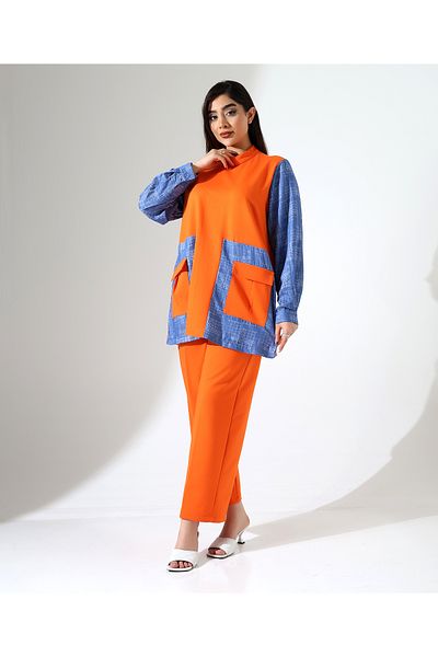 Fi'l Arz Fashion Tunic Cotton Suit with Front Pocket