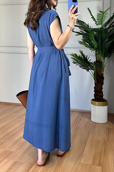 Suziş KUŞAKLI V YAKA BASIC GÖMLEK ELBİSE 4S193
