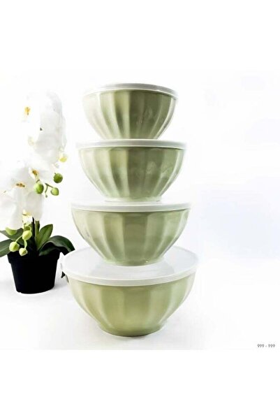 Basra yöresel مجموعة أوعية خلط بلاستيكية مع أغطية - 4 قطع متداخلة لتحضير الطع...