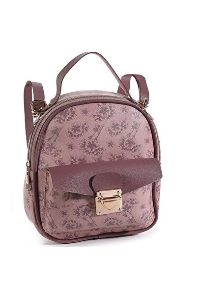 OEM Rucsac-geanta mini din imitatie de piele 'Foulard', roz antique, cu buzunar frontal