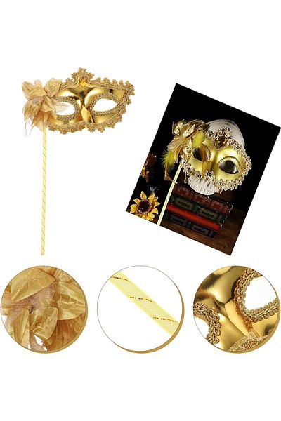CONAHOME Gold Luminous Photo Shoot Mask with Handle 18X29 cm