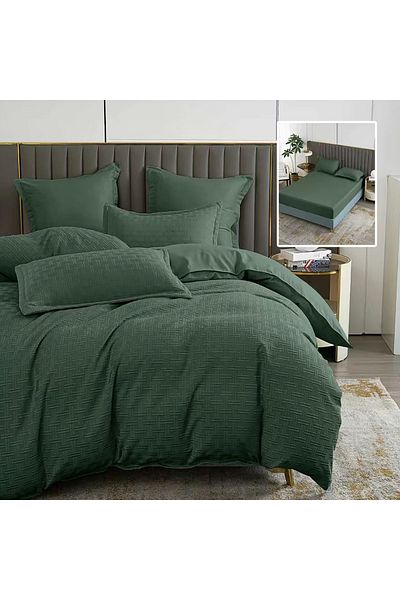 Pucioasa Natur Uni Stripe 6-Piece Bed Linen With Cover (Green)