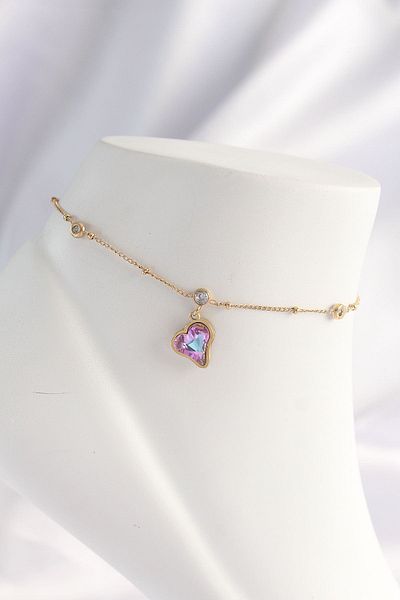 CONAHOME 316L Steel Gold Color Colorful Zircon Stone Heart Anklet - Tj-Hh1609