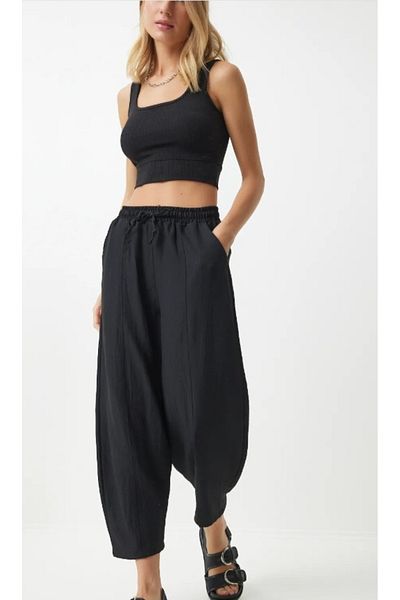 Velista Women's Plus Size Black Pocket Viscose Shalwar Trousers