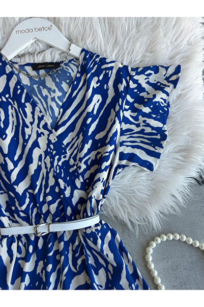 modabetce Double-Breasted Collar Women's Dress Blue Zayna