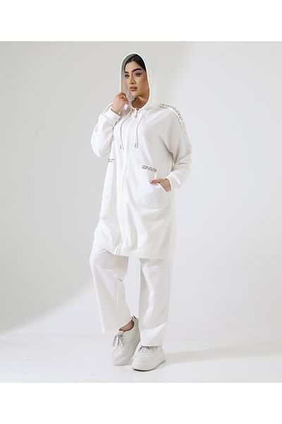 Fi'l Arz Fashion Pearl Hooded Sports Cotton Suit