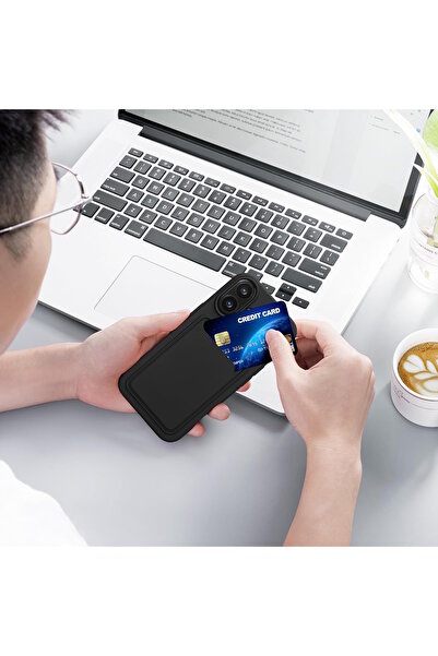 m.tk moveteck iPhone 16 Kılıf Kamera Korumalı Kartlıklı Cüzdanlı Yumuşak Renkli Silikon Kapak içi Kadife