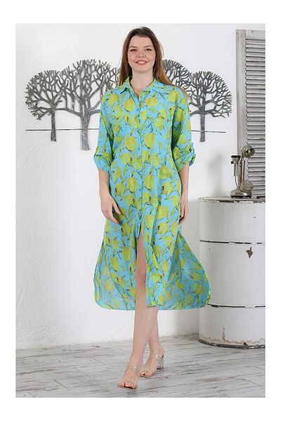 Butik Ayseba Park Moda Lemon Garden Pocket Detailed Italian Shirt Dress