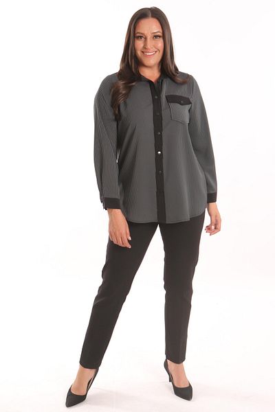 Metpoint Cămașă cu buzunare cu dungi negre Trend42plus Plus Size