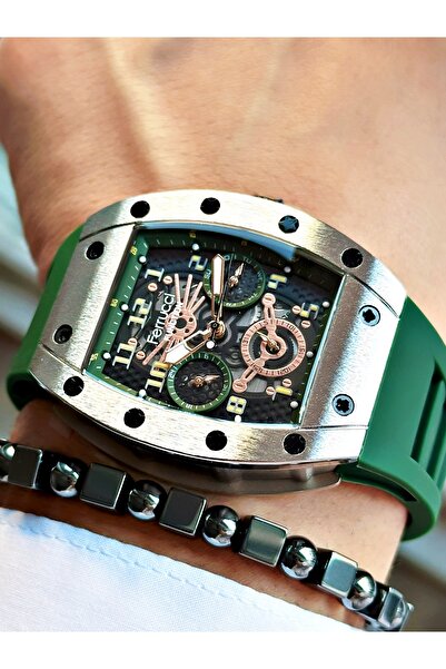 Ferrucci FUNCTION YEŞİL KADRANLI KARE YEŞİL SİLİKON ERKEK KOL SAATİ