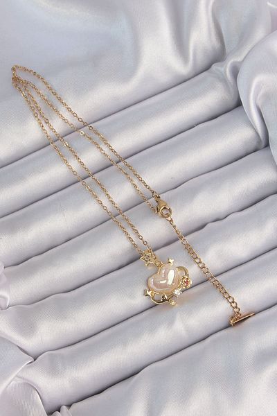 CONAHOME 316L Steel Chain Gold Color Pearlescent Heart Figure Zircon Stone Planet Necklace - Tj-Bko9181