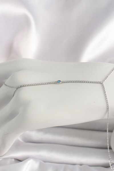 CONAHOME Brass Silver Color Waterway Zircon Stone Blue Stone Detailed Women's Shahmeran - Tj-Sn620