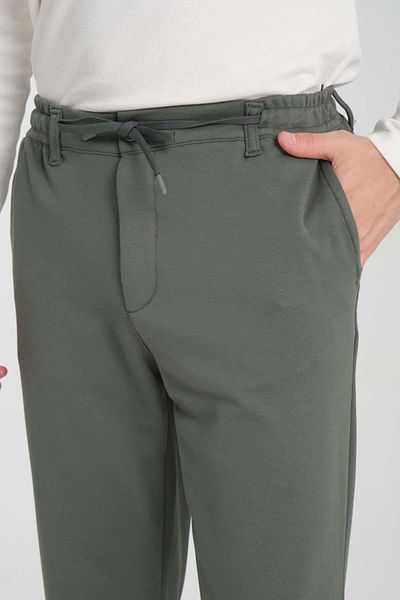 Valiberta Akira Knitted Pique Fabric Men's Trousers with Elastic Waist and Zipper - Pine Green
