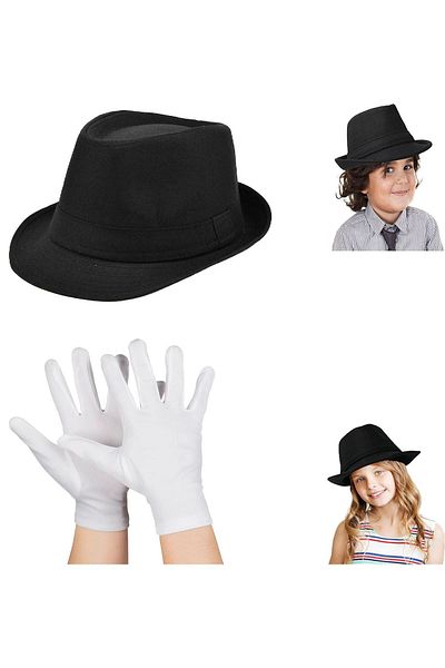 CONAHOME Children's Stage Performance Set – Show Fedora Hat and Gloves