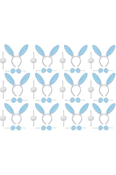 CONAHOME Blue Rabbit Costume Set – Crown Bow Tie Pompom 12 Pack
