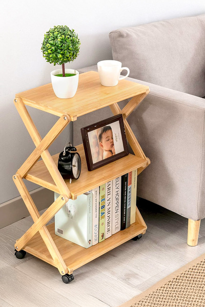 Digithome Bambu 3 Raflı Tekerlekli Sehpa Düzenleyici Raf Çok Amaçlı Organizer DB-0023