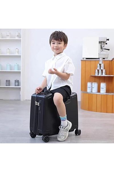 Tradeo Kids Travel Trolley Suitcase, Ride-On Luggage with Cat Ears Design, Security Lock, Mute Wheels