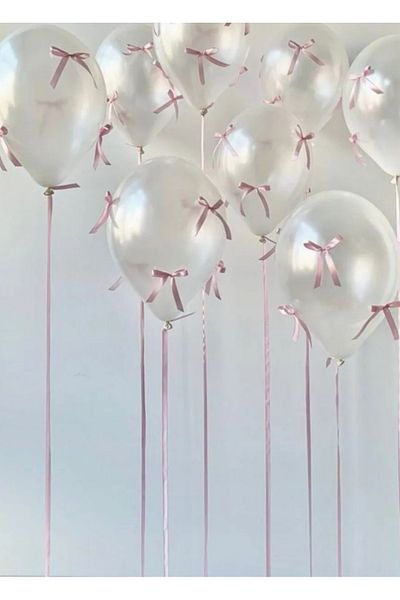 Çemrek Süs Parti Pink Bow White Metallic Pearl White Balloon Set of 10