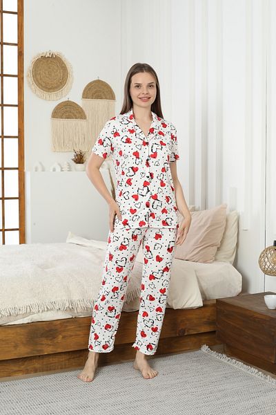 LİLA İÇ GİYİM Women's Button Milan Short Sleeve Pajama Set