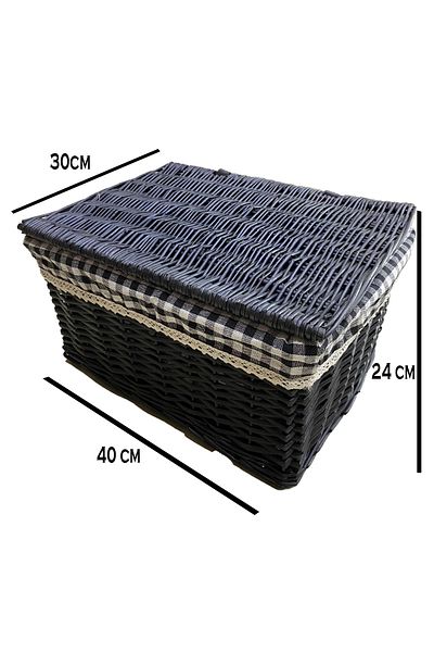 Kosova Black Covered Basket. Rectangular. Byk 40X30X24Cm
