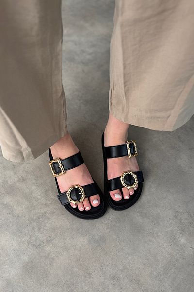 SHOEBELLAS Papuci de damă Rema Black Gold cu cataramă