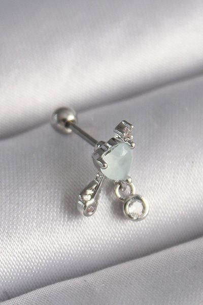 CONAHOME 316L Steel Silver Color White Minelik Heart Dangle Zircon Stone Detail Tragus Piercing - Tj-Pr1229