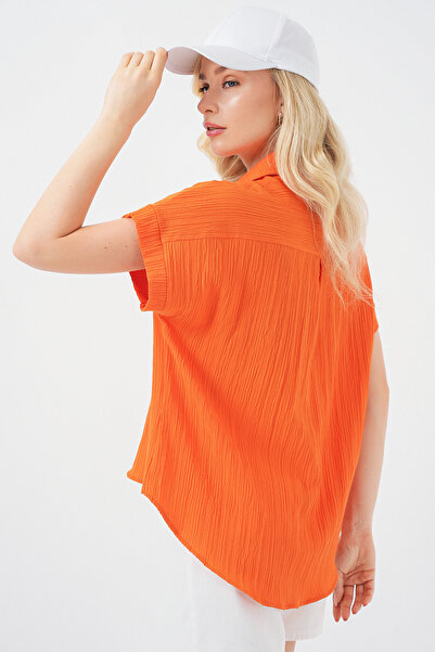 Bigdart Women's Striped Short Sleeve Shirt 20324 - Orange