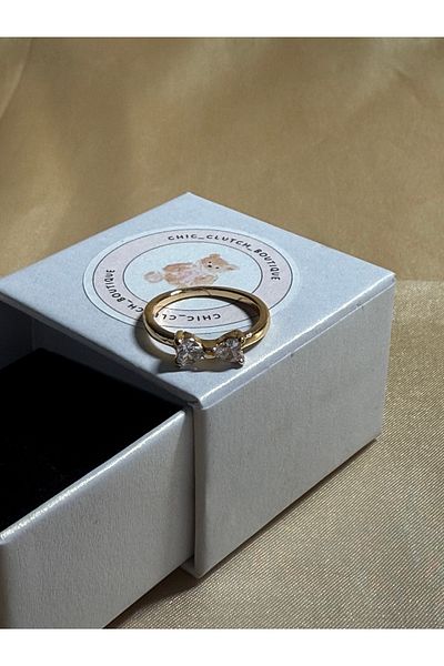 Chic clutch boutique Stainless steel gold bow ring
