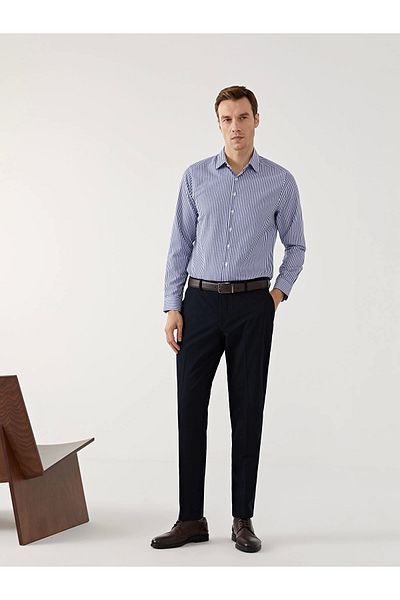 LC Waikiki Lcwaikiki Formal Navy Blue Slim Fit Long Sleeve Striped Poplin Men's Shirt