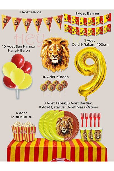 PartyPoo Sarı Kırmızı Taraftar 8 Kişilik Doğum Günü Parti Malzemeleri Seti | ...