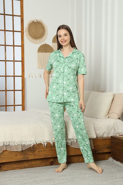 LİLA İÇ GİYİM Women's Button Milan Short Sleeve Pajama Set