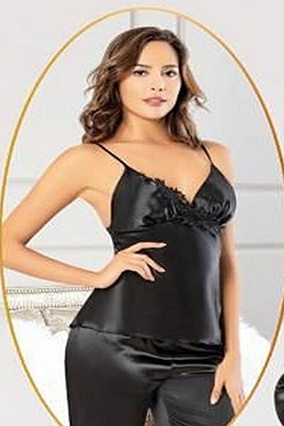 Xses 2103 Women's Black Satin Robe Pajama Set