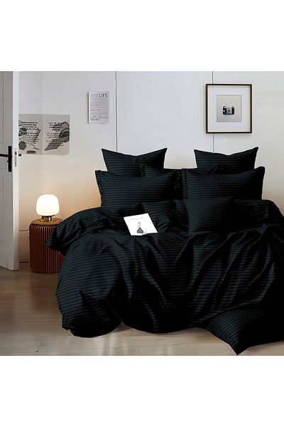 Pucioasa Horeca Damask Bed Linen (Thick) - Black - King Size With Cover