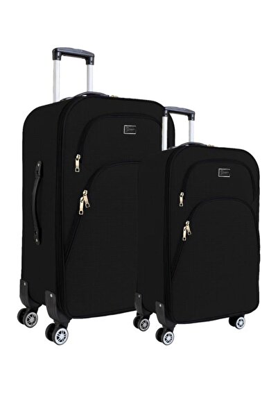 louisiana polo Büyük ve Kabin Boy Valiz Seti 4 Teker Kumaş Valiz Siyah 1081