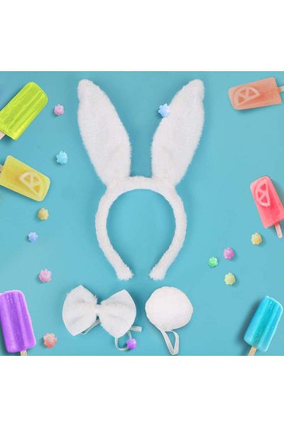 CONAHOME Rabbit Costume Set Crown Bow Tie Tail White Color