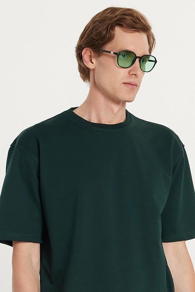 Tudors Men's Standard Fit Regular Cut Cotton Crew Neck Waist Lace-Up Green Shorts Suit