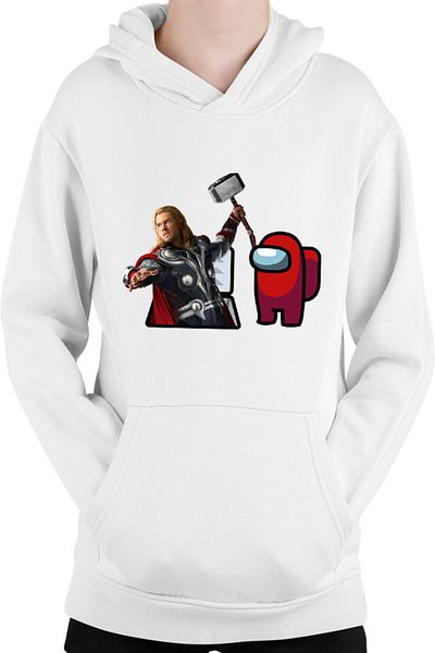 OEM Thor Among Us Suspicious Vent Hammer Gameplay Puzzle Kids Hoodie