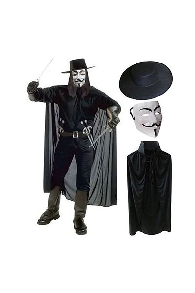 CONAHOME V For Vendetta Mask Hat and Cloak Costume Set Adult Size