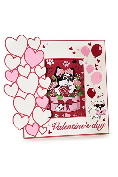 OEM Wooden Photo Frame Valentine's Day, white, with dog