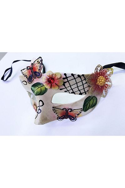 CONAHOME Butterfly and Flower Embroidered Venetian Mask Red Color 10x18 cm