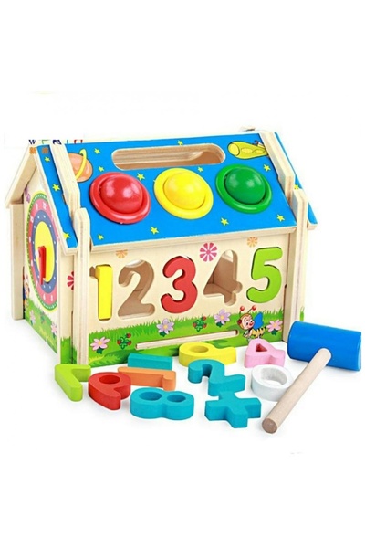 Toy Căsuță educativă multifuncțională din lemn cu numere și roți dințate pent...