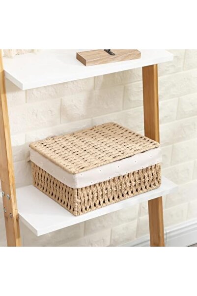 Cozy Nest Woven Weaving Storage Basket Set Of 3 With Cover Decorative Bins Rectangular With Fabric Lining
