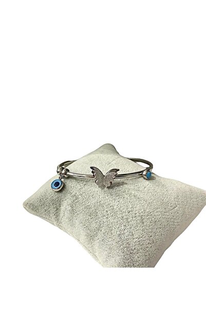 Generic Brand Women's Steel Butterfly Evil Eye Bead Detailed Silver Color Non...