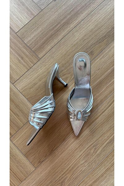 Eataly Shoes Παπούτσια με ασημένιο τακούνι με μυτερή μύτη