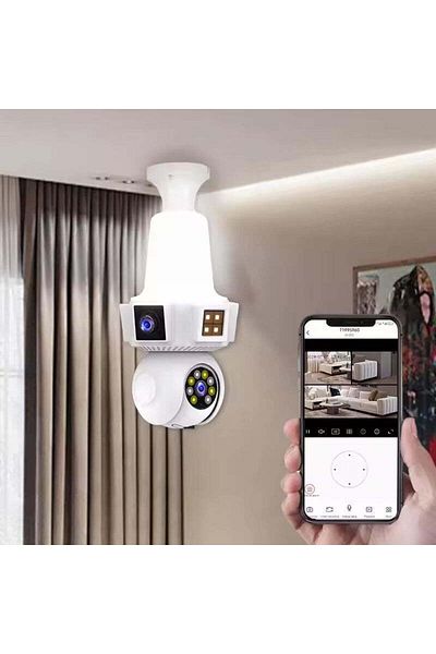 Blasko Camera Supraveghere WiFi Smart cu 3 Obiective, Soclu E27, Full HD 1080P, Vedere Panoramica 360°