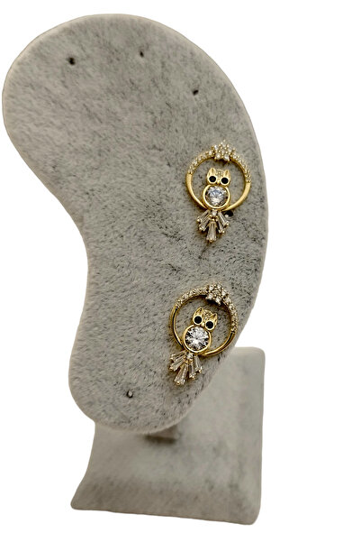 Cesicey Women's Steel Zircon Baguette Stone Vip Series Owl Earrings Gold Color