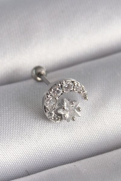 CONAHOME 316L Steel Silver Color Zircon Stone Moon Star Tragus Piercing - Tj-Pr1257