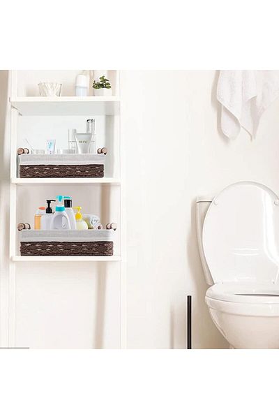 Cozy Nest عبوتان من سلال التخزين المنسوجة المصنوعة من القماش المستطيل مع بطانة قابلة للغسل وحبل ورقي بتصميم منسوج