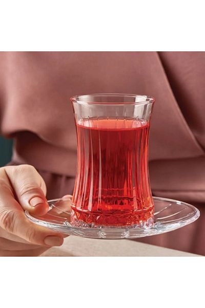 PAŞABAHÇE WORKSHOP Pasabahce Elysia Tea Glass & Saucer Set - 6 pieces, 170ml