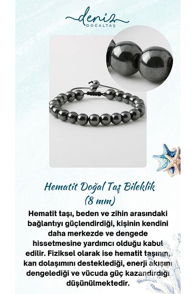 DENİZ Certified Hematite Natural Stone Macrame Bracelet